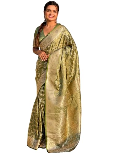 Image of Banarasi Satin Silk Zari Woven Dusty Color Saree with Unstitched Blouse Piece