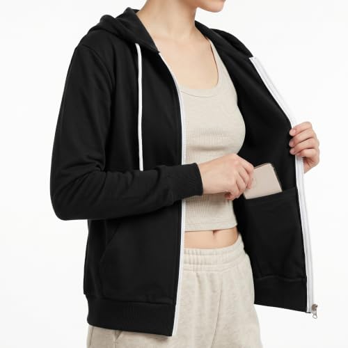 Image of GIVON Womens Casual Zip Up Hoodie Cotton Blend Soft Fabric Basic Layering Hooded Jacket with Kangaroo Pocket