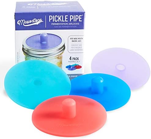 Masontops Pickle Pipes - Airlock Fermentation Lids - Fermentation Kit For Wide Mouth Mason Jar Sauerkraut & Pickle Kit - Fermentation Jar Not Included