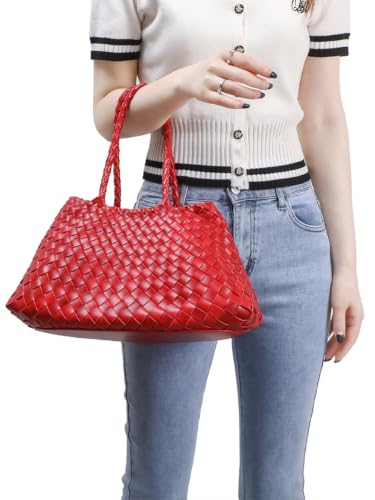 Image of Rejolly Basket Tote Bag for Women Woven PU Leather Shoulder Handbag Chic Purse