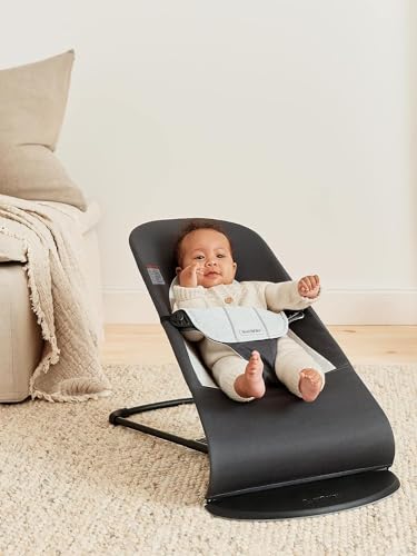 BabyBjörn Bouncer Balance Soft, Woven/Jersey, Dark Gray/Gray | 2-in-1 Adjustable Baby Bouncer Seat and Toddler Chair, Newborn to Toddler (8-29 lbs), 4 Positions, Lightweight & Portable