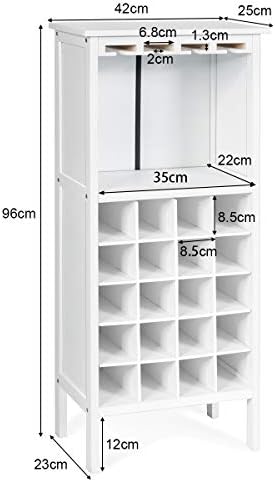 COSTWAY Freestanding Wine Cabinet for 20 Bottles, Wines Glasses Holder Organiser Rack, Home Kitchen Wine Cellar Wine Storage Display Shelf (Freestanding, White)