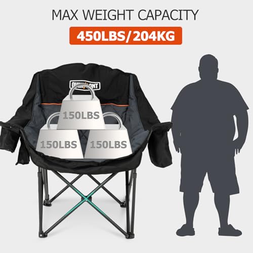 Overmont Oversized XL Camping Chair for Adults - 450lbs Support Heavy-Duty Padded Folding Chair with Side Pocket Cup Holder Cooling Bag for Outdoor Sports Garden Beach Fishing Lawn Black - Image 6