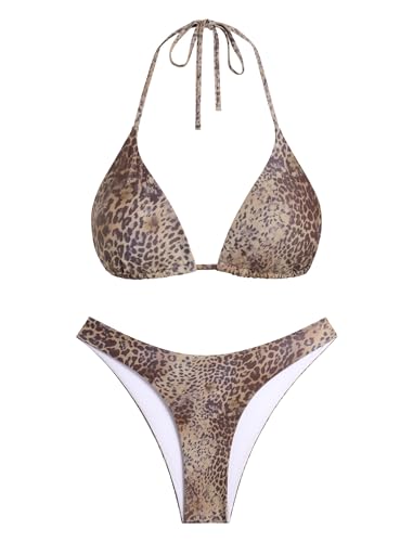 Image of ZAFUL Womens Halter Bikini Sets Triangle Bikinis High Cut Swimsuits 2 Piece Bathing Suits Sexy Swimwear