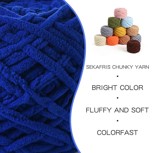 Image of Fluffy Chenille Chunky Yarn for Crocheting 100g(65.6yd) - Baby Yarn for Crocheting Soft - Velvet Yarn for Crochet Blanket - Amigurumi Crochet Yarn（Sapphire Blue