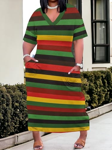 Image of SUZONANA Plus Size Dresses for Curvy Women African Print American Dress Summer Outfits Casual Loose with Pocket