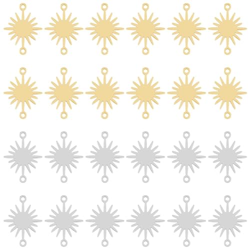 HOBBIESAY 60Pcs 2 Colors Sun Shape Charm Connectors Easy to Use Brass Connector Charms Sun Links Charms Meaningful Gift Pendants for DIY Necklace Bracelet Earring Making Crafts Findings