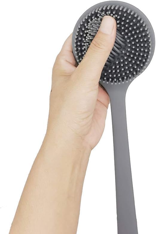 Image of Silicone Bath Brush with Long Handle - Soft Bristles Back Scrubber for Shower | Body Massage - Exfoliating Dirt Removal Brush for Men | Women (GREY)