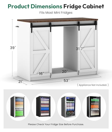 Lamtor Coffee Bar Cabinet with Storage - 53" Farmhouse Coffee Bar with Barn Doors, Mini Fridge Cabinet with Power Outlet for Kitchen Dining Room Living Room, White — view 2