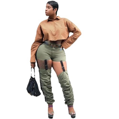 Pantalon cargo réglable femme creux original sans ceinture tendance