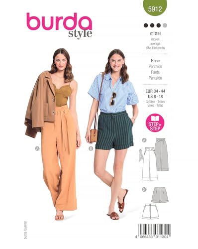 burdastyle Schnittmuster 5912 | Hose in kurz und lang zum selber nähen | Damen, Gr. 34-44 | Nählevel: mittel