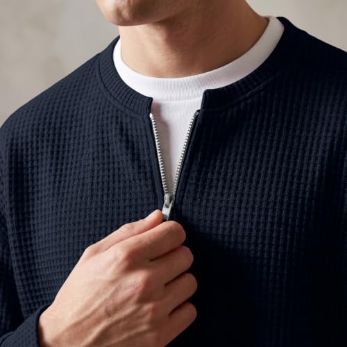 Layered Comfort Waffle Tee Men Quarter Zip Casual Fall Long Sleeve Shirt - image 2