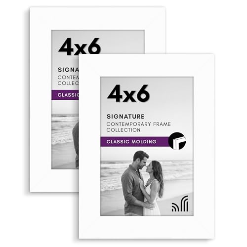 Image of Americanflat 4x6 Picture Frame with Shatter-Resistant Glass - Set of 2 - Signature Collection - Gallery-Style Frames Made of Engineered Wood - Picture Frames for Tabletop and Wall Display - White