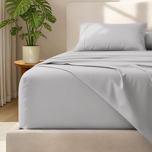 Bare Home Deep Pocket 22" Sheet Set 1800 Ultra-Soft (Twin XL, Light Grey)