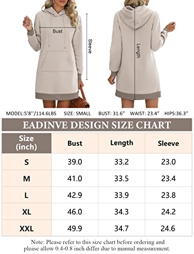 Eadinve Women's Color Block Hooded Sweatshirt Dress Lightweight Drawstring Long Sleeve Hoodie Dress With Kangaroo Pocket Wine #TOP5