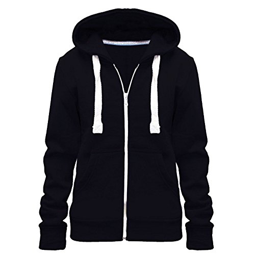 Zip hoodie femmes couleur unie noir gilet capuche casual élégant 36
