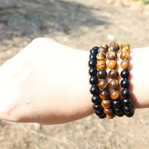 Natural Stone Beaded Necklace 8mm Tiger Eye Black Obsidian and Hematite Buddha bead lucky necklace 26 Inches, Black and Brown Men and women necklaces fift4