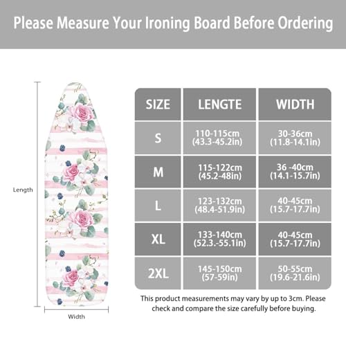 Housse Table a Repasser 150X50 Fleur Rose Blanche Blueberry Housse de Repassage Élastique pour Buanderie et Usage Domestique,Rembourrage en Feutre de 4 Mm, Serrage par Cordon – vue 6