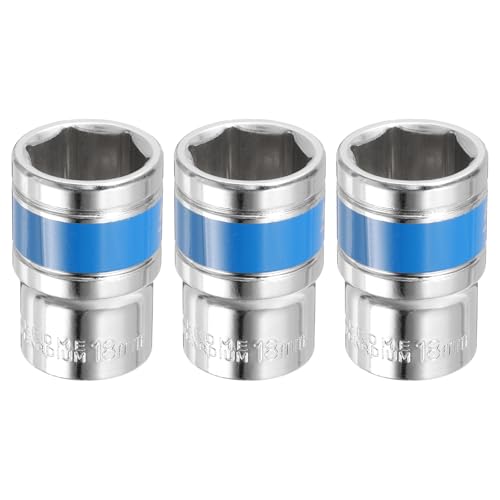 QUARKZMAN 3 Enchufe de Impacto de 1/2 y 6 Puntas, Métricos de 18 mm, Poco Profundo, Llave de Vaso Eléctrica de Vaso Poco Profundo para Reparación Mecánica de Automóviles, Plateado y Azul