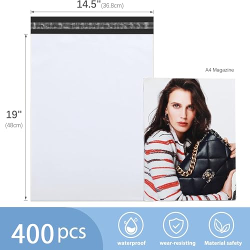 Image of Metronic Large Poly Mailers 14.5x19 Inch 400PC Shipping Bags for Business | Bulk Self Seal Mailers Poly Bags for Clothes Waterproof Shipping Envelopes Mailing Package Bags for E-commerce Sellers White