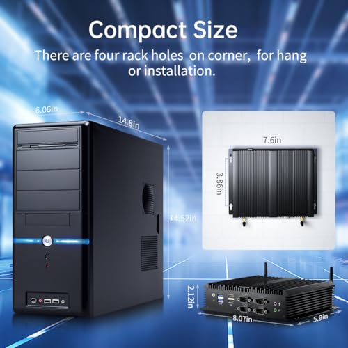 Image of msecore Industrial PC, Fanless Mini Computer with Core i3-8130U, 8G RAM 256G SSD, Dual 2.5G LAN, 6*COM RS232, Support 4G Module /SIM, Wi-Fi 6, 1*HDMI 1*VGA, Windows 11 Pro