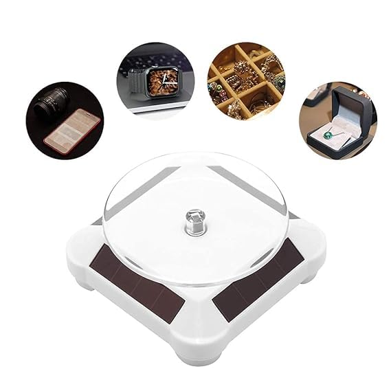 ALTRONA Solar Display Stand Turntable, Double Used Rotating Display for UV Resin Curing Light LCD/SLA/DLP 3D Printer Solar Power Jewelry Spinner Watch Hobby Collection Shelf(Silver)-image-7