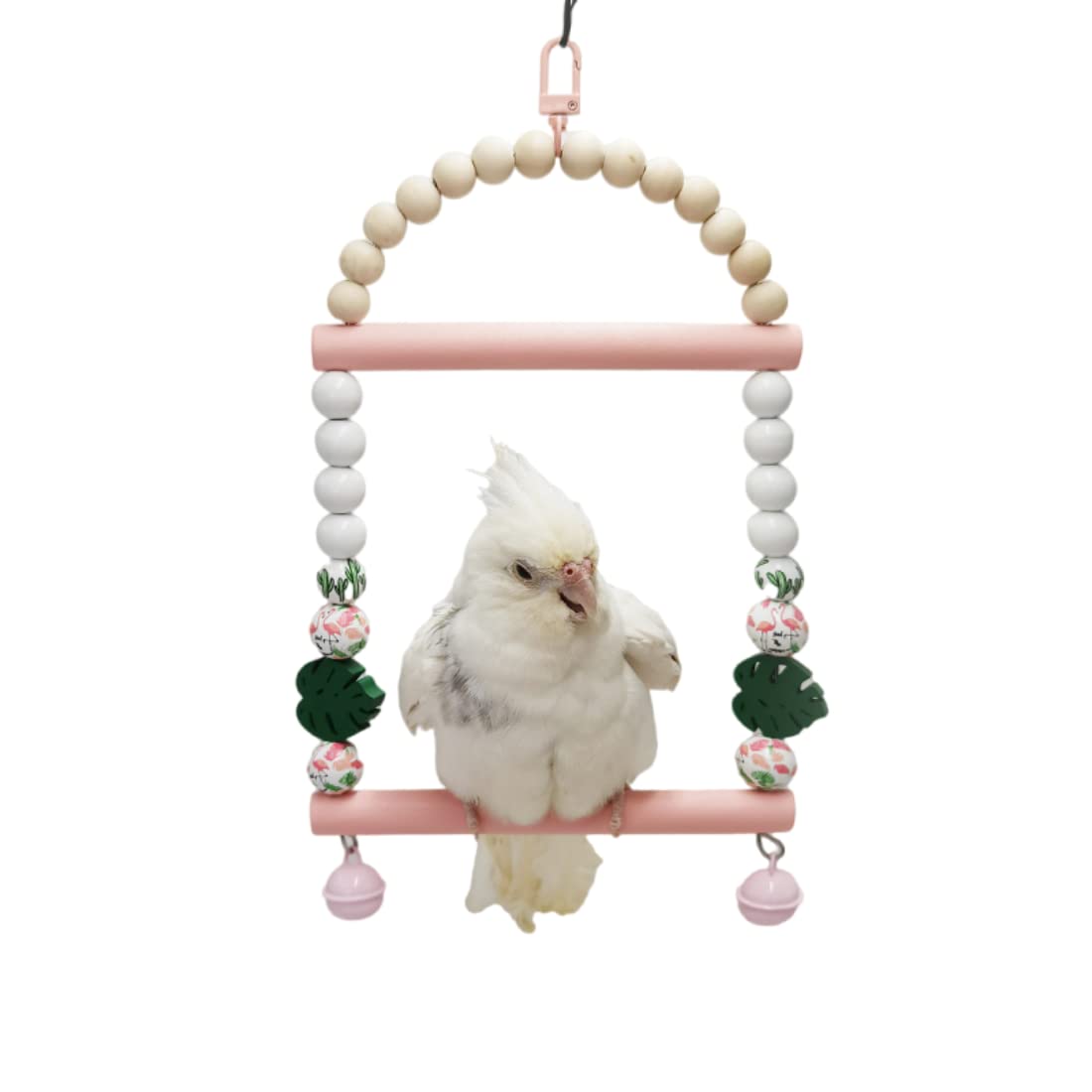 Wooden Bird Swing for Cockatiels Parrot Perch Hanging Toys Parakeets Birdcage Stands Cage Playground Play Gyms (Pink)