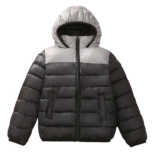 Generisch - Generisch Garçons Couleur Doudoune Manteau d'hiver chaud à capuche pour enfants Vêtements d'extérieur isolés légers, Noir , 13-14 ans