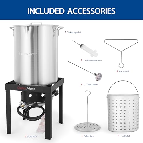 Image of OuterMust 30 QT. Turkey Fryer Set 50,000 BTU Carb Boil Pot with Basket and Burner Set, Ideal for Cooking Turkey, Crawfish, Crab