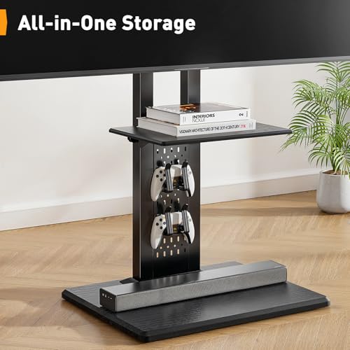 Image of Perlegear Floor TV Stand with Mount for 32-86 inch TVs up to 132 lbs, Tall TV Stand with Pegboard and 6 Height Settings, TV Swivel Stand with Wooden Base, Max VESA 600x400mm PGFS13