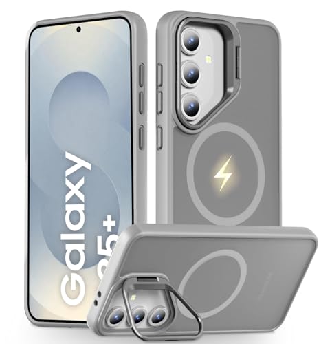 Image of DIZORO TPU Samsung Galaxy S25 Plus 5g Case Compatible with Wireless Charging,with Camera Stand,Military Grade Drop Tested,Translucent Hard Back Soft Edge Back Cover(Titanium)