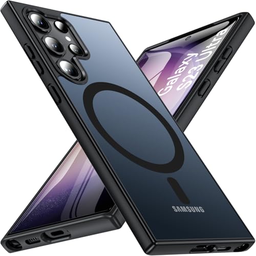 Magnetisch Für Samsung Galaxy S23 Ultra Hülle S23 Ultra Hülle Kompatibel mit MagSafe [Super Magnetisch] Militärschutz Handyhülle für Samsung S23 Ultra Matt Transluzente Schutzhülle Case Cover(Schwarz)