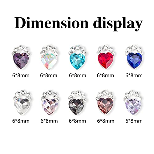 Danneasy 20Pcs Heart Nail Gem 3D Nail Charms For Valentine's Day Flat-Back Nail Rhinestones Glass Crystal Diamond For Nails Design Silver Metal Nail Jewels Diy Nail Decoration Nail Art Accessories #TOP1