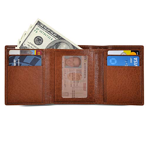 Image of BULL GUARD RFID Genuine Leather Trifold Wallets for Men ID Window, Secret Pocket, Adventure Brown - Wild Buffalo Brown, Classic Trifold Size, Trifold Rfid Wallet