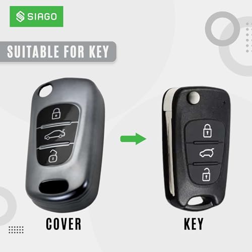 Image of SIAGO TPU Key Cover and Round Key Chain Compatible with Hyundai Elantra 3 Button Flip Key (Grey)