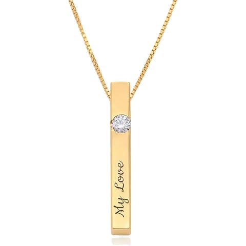OAK & LUNA - Personalized Pillar Bar Necklace with Diamond Options - Custom Inscription Engraved Pendant - Up to 4 Names - Jewelry Gift for Women, Her, Mother For Mother's Day, Christmas