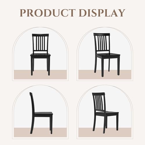 COLAMY Wooden Dining Room Chairs Set of 2, Spindle High Back Windsor Kitchen Side Chair, All Wood Farmhouse Dining Chairs for Kitchen, Dining Room, Black by COLAMY - Used condition - Image 7