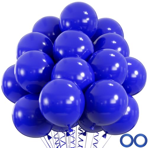Image of 100pcs Royal Blue Balloons, 12 inch Royal Blue Latex Party Balloons Helium Quality for Birthday Party, Baby Shower, Baseball Nautical Party Decoration (with 66ft Ribbon)