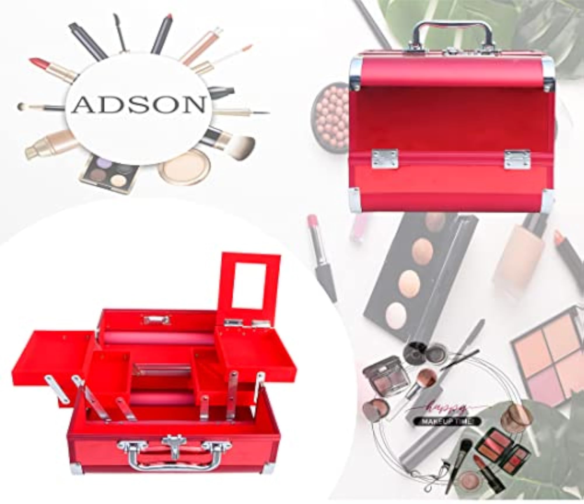 Professional Beauty Makeup Cosmetic Vanity Case/Box with Mirror, Glossy Red