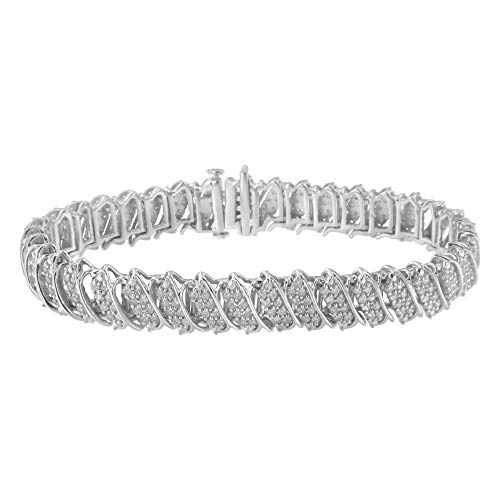 Haus of Brilliance .925 Sterling Silver 3.0 Cttw Diamond Multi Row Cluster Slanted Wave Link 7-¼” Tennis Bracelet (I-J Color, I2-I3 Clarity)