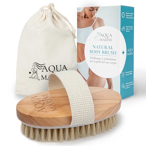 AQUA MARINE Spazzola Corpo a Secco con Setole di Cinghiale Naturali – Spazzola Corpo Esfoliante Anticellulite per Spazzolatura a Secco