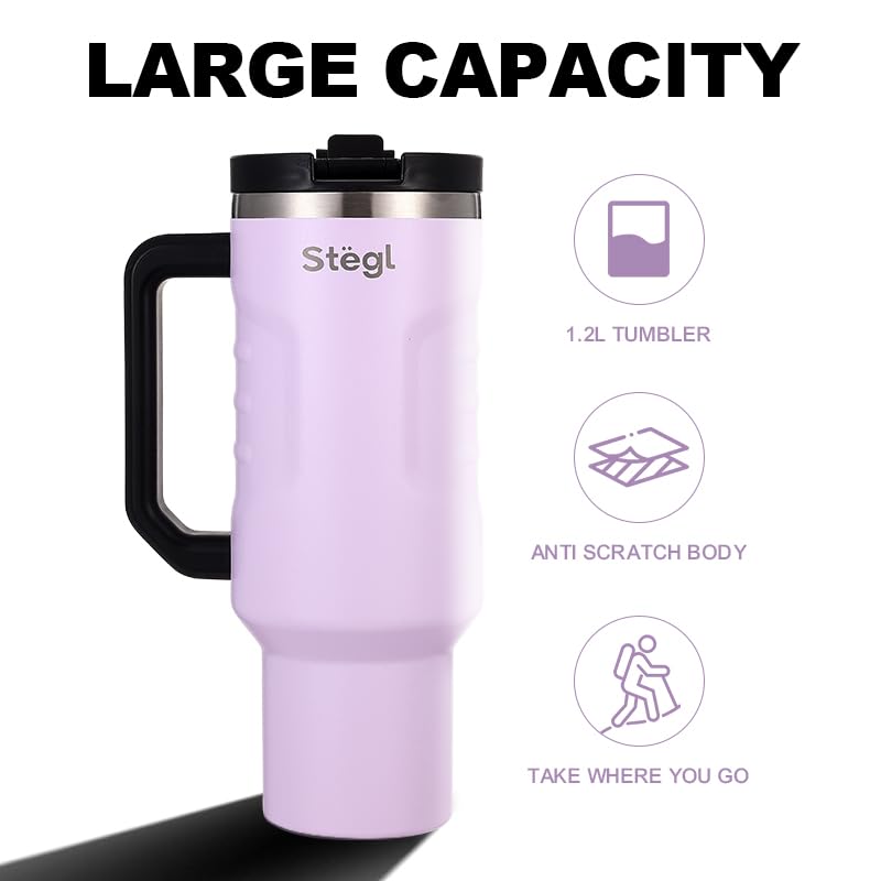 Image of Tumbler with Straw - 1.2L Insulated Coffee Tumbler with Handle | Keeps Drinks Hot 12h Cold 24h | Leakproof Travel Sipper for Office Gym | Stainless Steel Straw