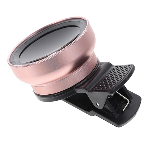 Operitacx Lente Macro Gran Angular para Teléfono Móvil Clip, Portátil y Ligero, Lente de Cámara de Efectos Obsequios, Tamaño Compacto, Color Rosa Dorado