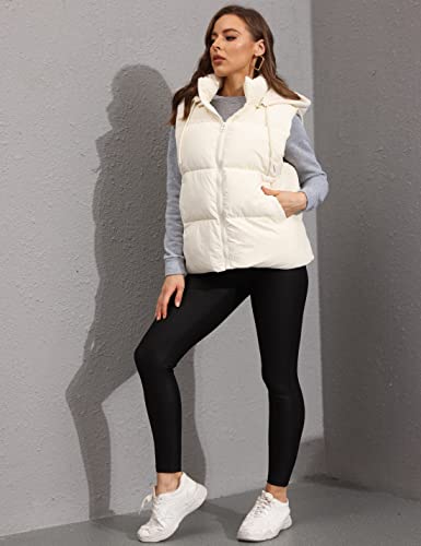 Tanming Black Puffer Vest Women Zip Up Lightweight Sleeveless Winter Outerwear Vests With Hood (-Beige-M) #TOP6