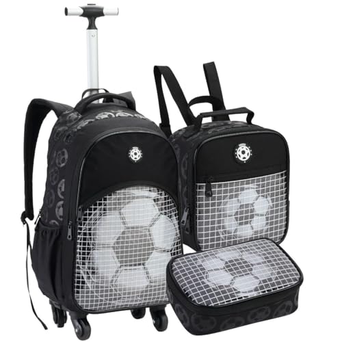Kit Escolar Futebol com Mochila de Rodas, Lancheira Térmica, Estojo Box 100 Lápis, Alças Acolchoadas, Design Esportivo, Material Reforçado, Juvenil (Kit Escolar Futebol)