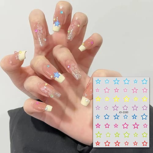 6 Sheets Star Colorful Nail Art Stickers Decal,3D Star Nail Sticker Heart Stars Self-Adhesive Nail Decals For Nail Decorations Designer Nail Stickers For Women Girls Manicure Accessories Craft #TOP4