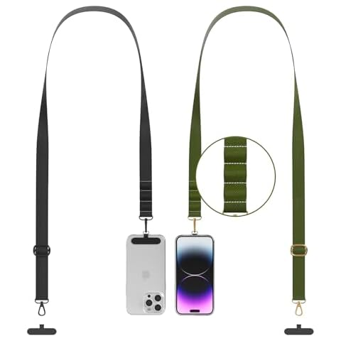 E-Tree 2 Pack Crossbody Cell Phone Lanyard,Adjustable Cellphone Strap Around Neck for iPhone,Samsung,Travel Essentials Accessories (Black+Green) Cover