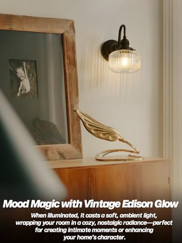 Image of Black Wall Sconce Farmhouse Bathroom Vanity Light,Clear Glass | Bathroom Light Fixtures,Hardwired Indoor,Hand-Blown Thick Glass,for Bathroom Mirror Kitchen,E26 Socket
