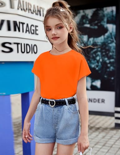 Image of Arshiner Girls Shirt Crop Tops Short Sleeve Summer Drop Shoulder Batwing Sleeve Crewneck Loose T Shirt Tee