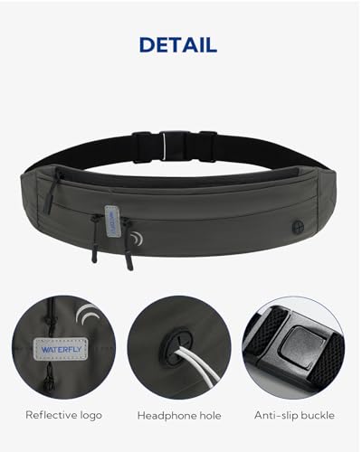 Image of WATERFLY Running Belt Fanny Pack: Runner Marathon Jogging Waist Pack Sport Workout Exercise Fitness Phone Holder Belt for Men Women Jogger Slim Waistband Black